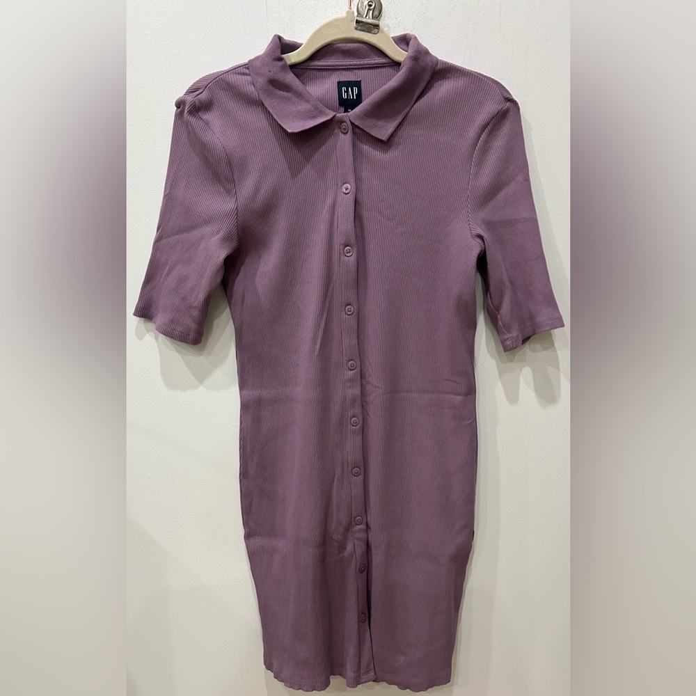 Lilac Ribbed Stretch Knit Button Down Gap Dress - image 1